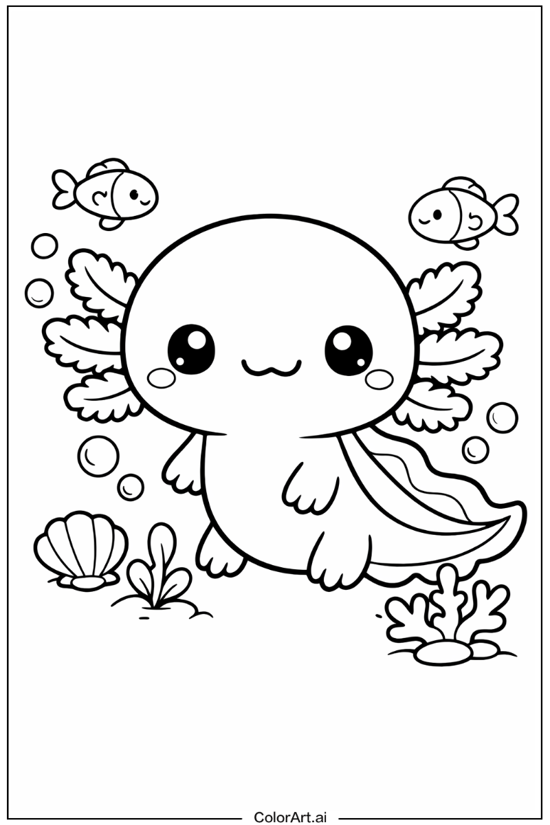 Kawaii coloring book cute axolotl Axolotl