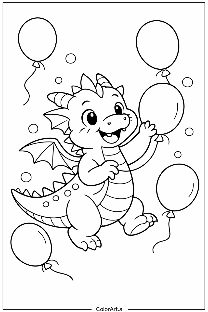 dragon Playing with Colorful Balloons