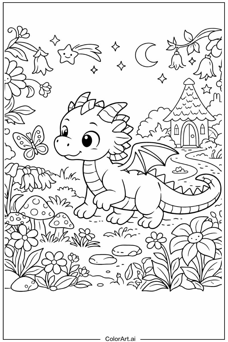 dragon Exploring a Magical Garden