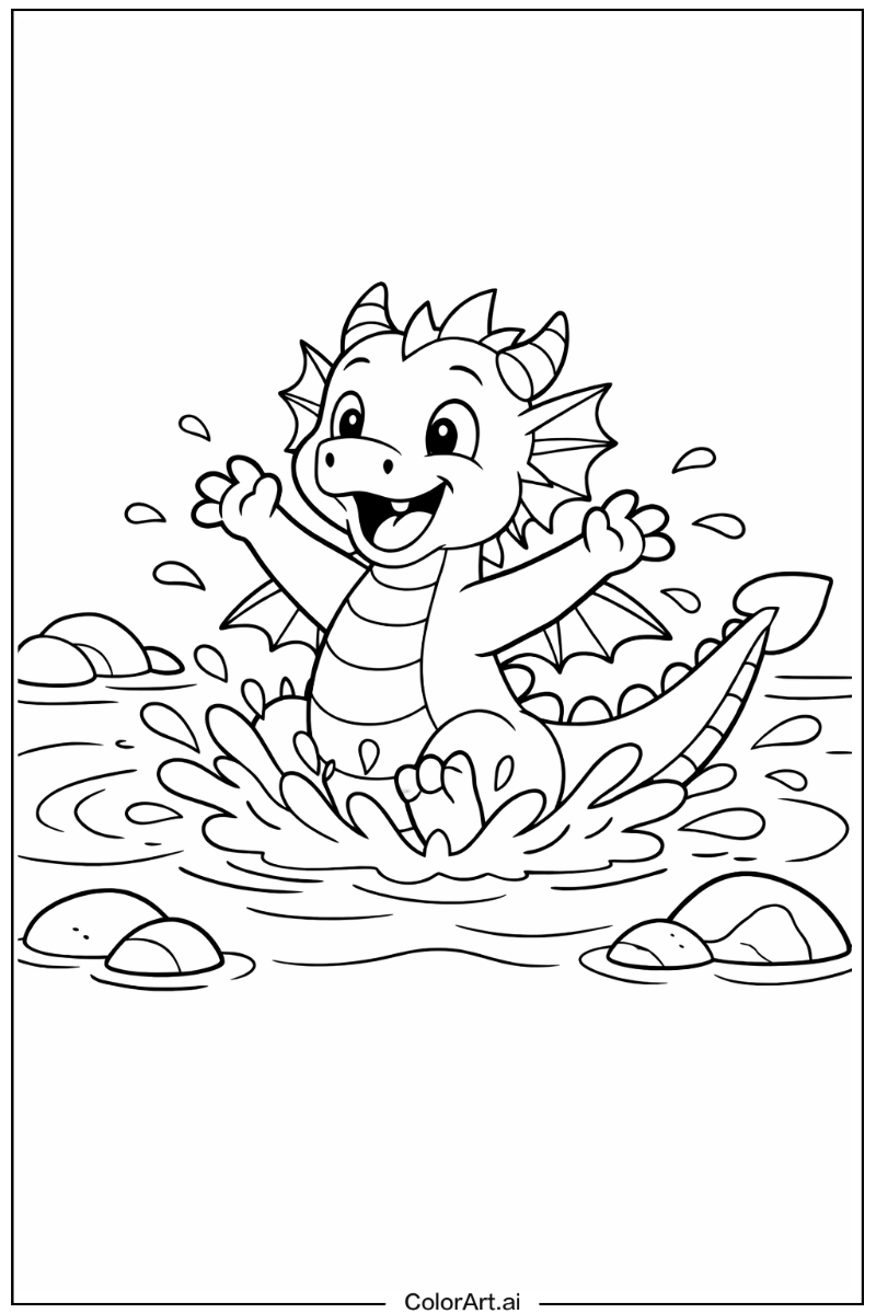 Playful dragon Splashing in a River