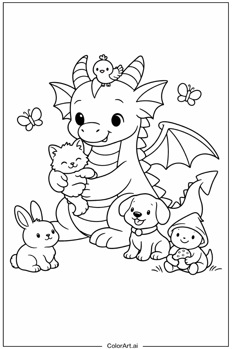 友達といるドラゴン