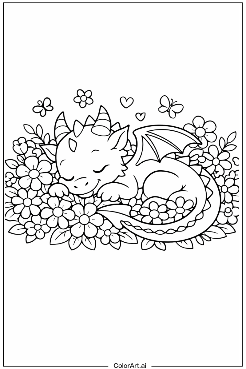 dragon Nestled in a Bed of Flowers