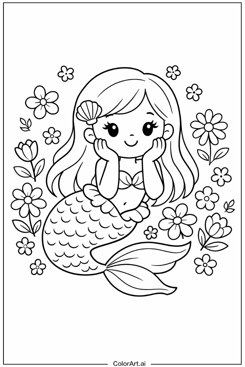 Mermaid with Flowers 3