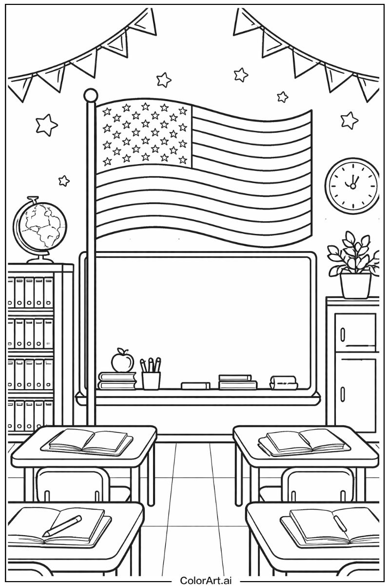 American flag with American flag classroom display Theme