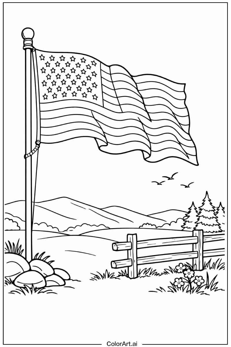 American flag with American flag watercolor Theme 2