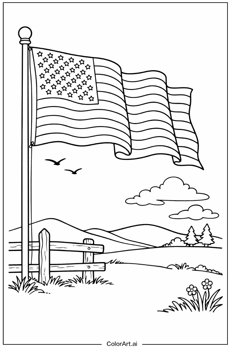 American flag with American flag watercolor Theme