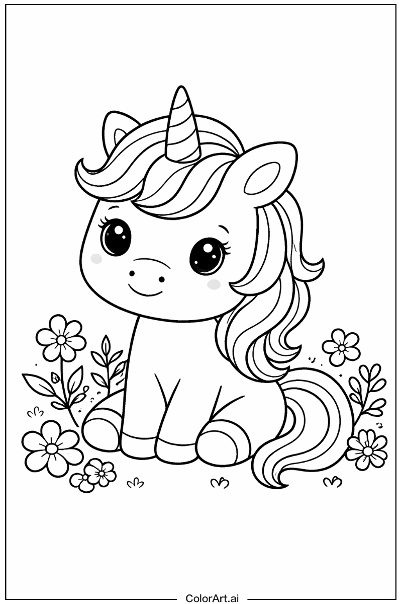 Baby Unicorn with Flowers 2