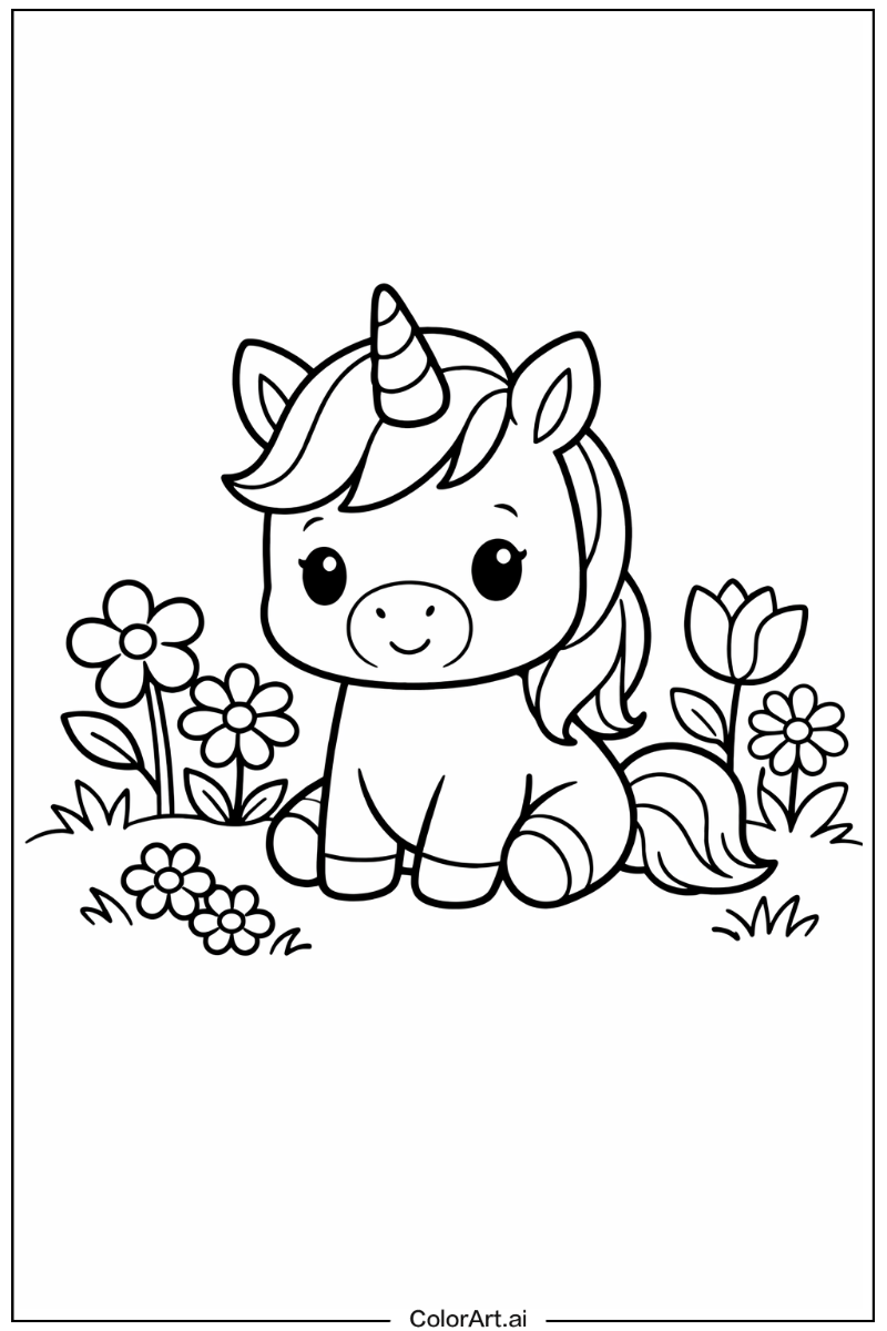 Baby Unicorn in a Garden 3