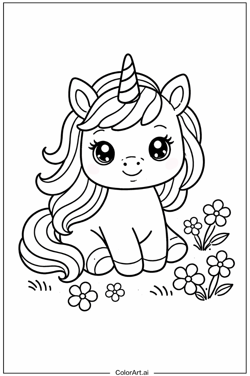 Baby Unicorn with Flowers 3