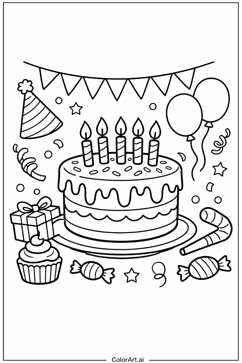 32 Páginas para Colorear de Pasteles de Cumpleaños Gratis