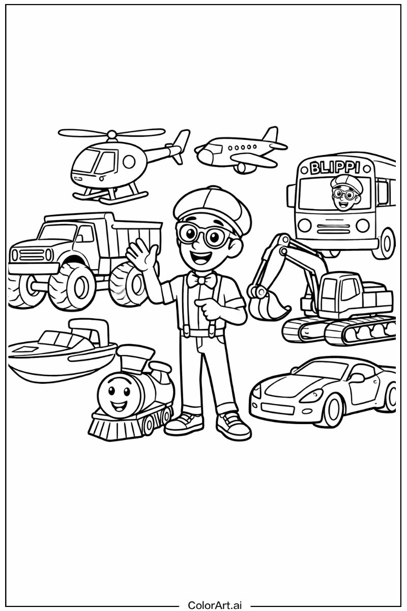 Blippi with Blippi vehicles scene Theme