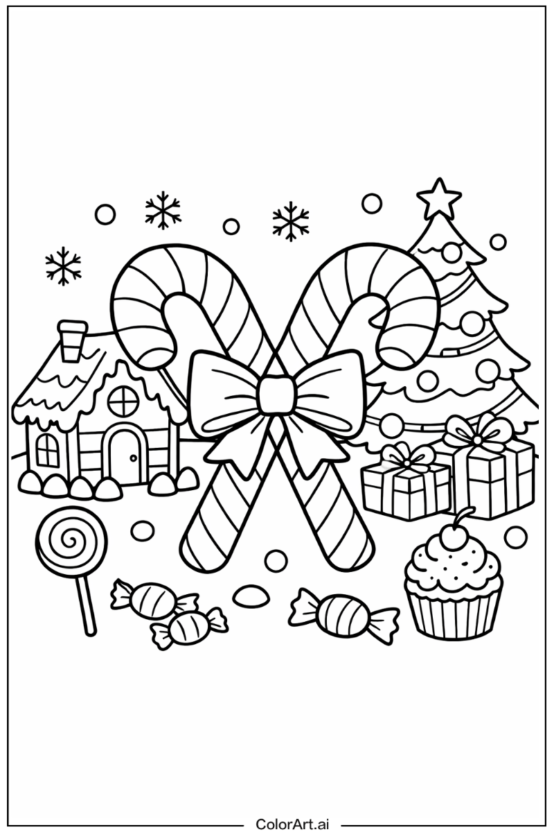 Candy cane with Candy cane line art Theme