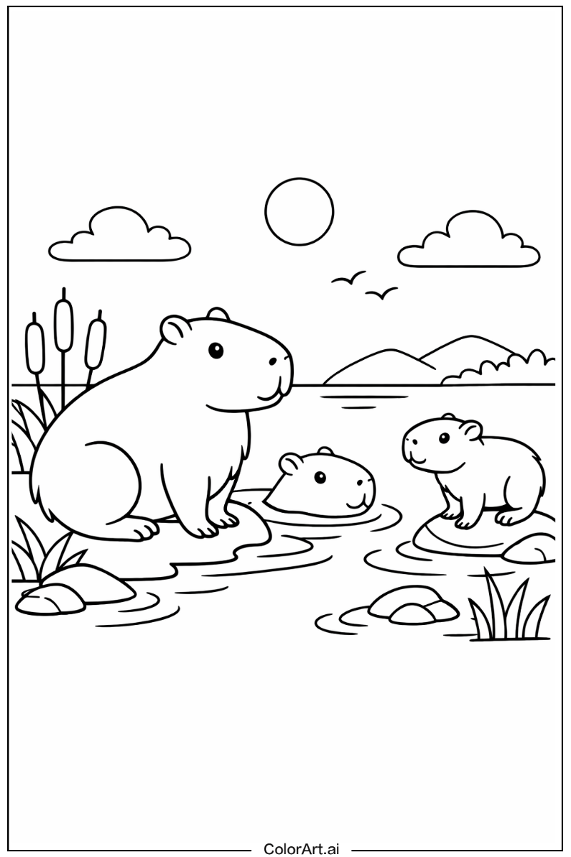 Capybara lake scene Capybara Scene