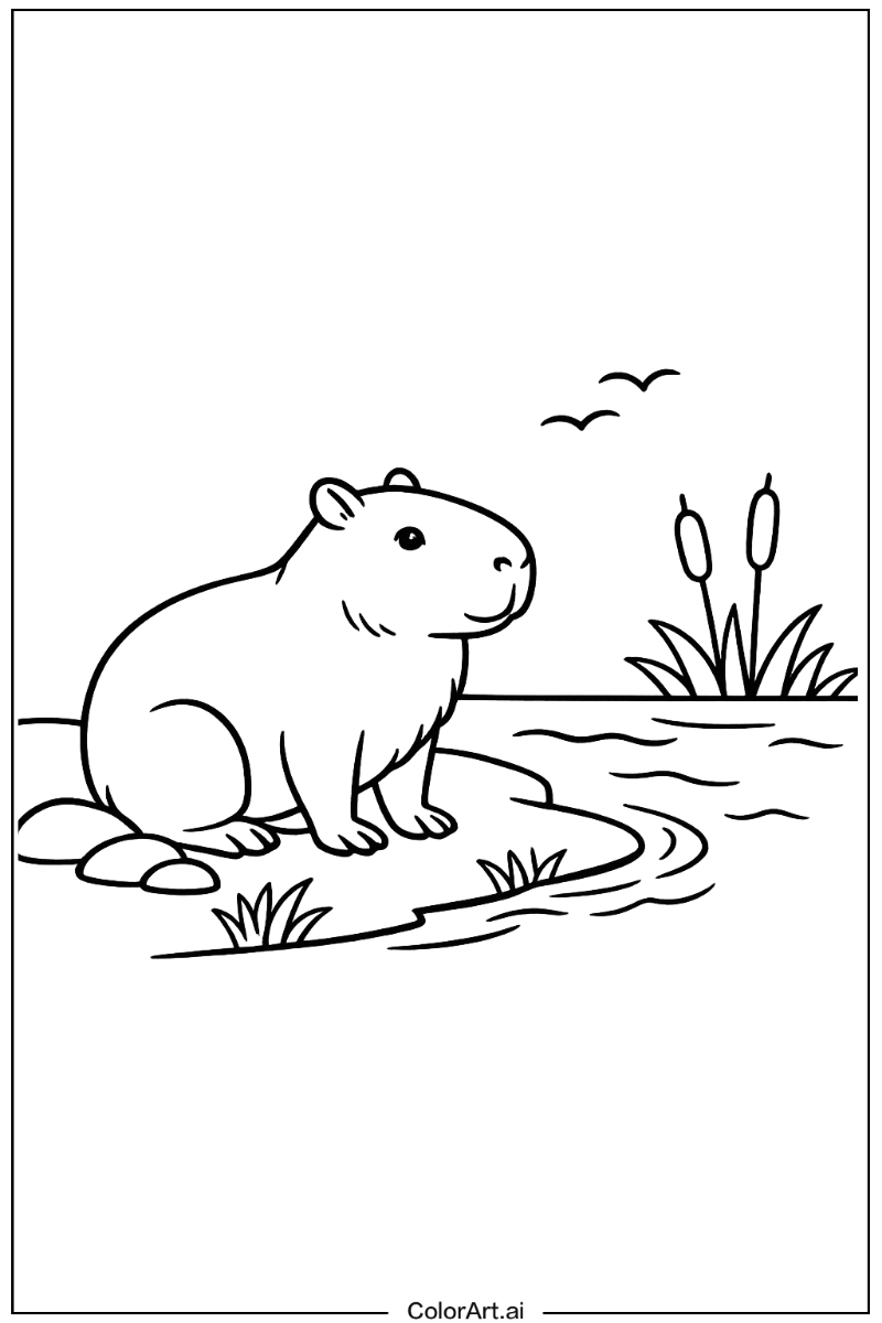 Capybara with Capybara on riverbank Theme 2