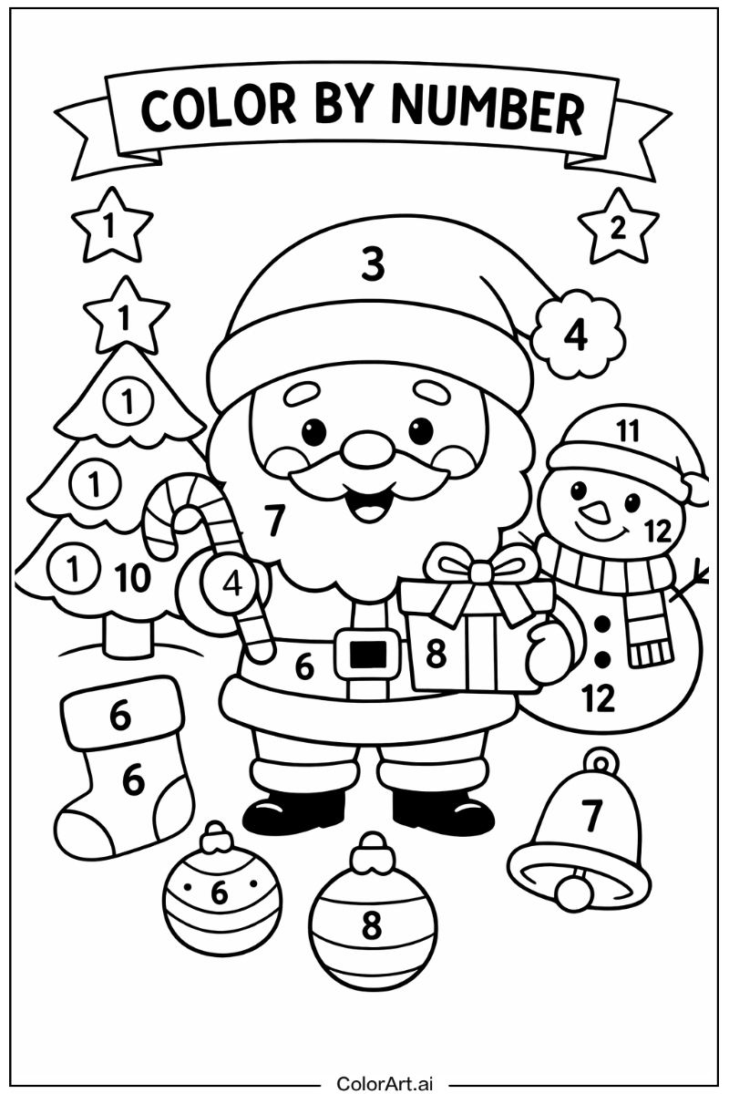Happy color by number christmas 2