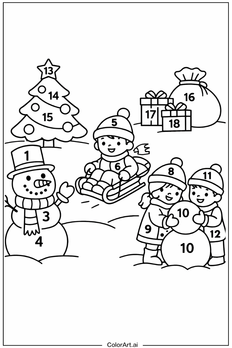 color by number christmas Playing Outside 2