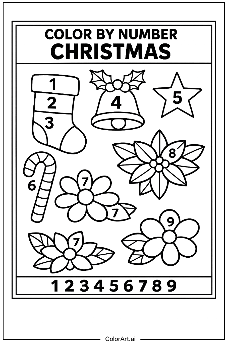 color by number christmas with Flowers 2