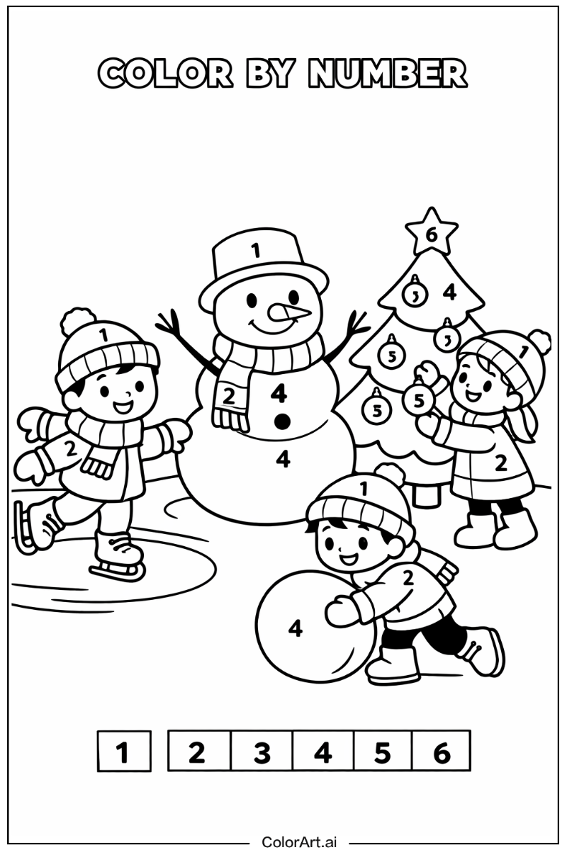 color by number christmas Playing Outside 3