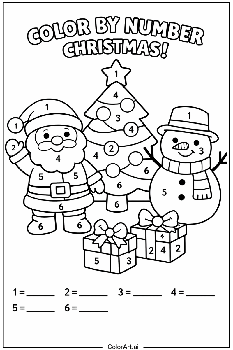 Smiling color by number christmas 3