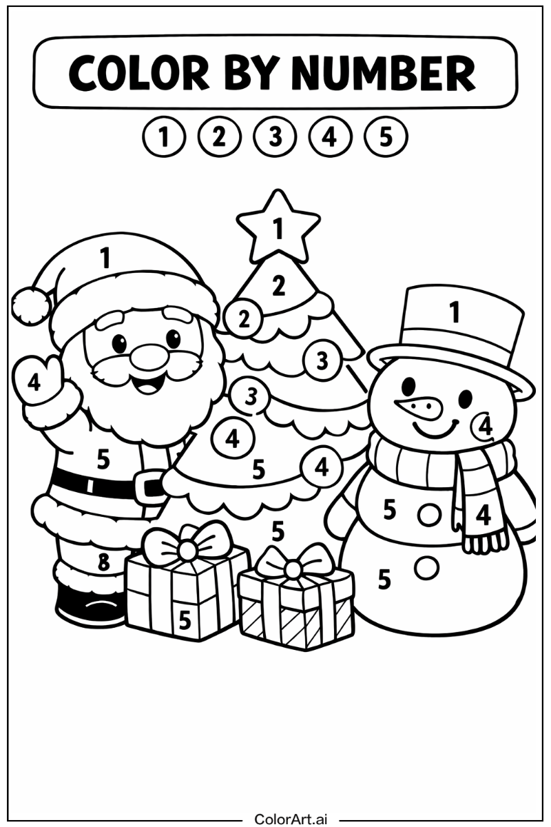 Happy color by number christmas 4