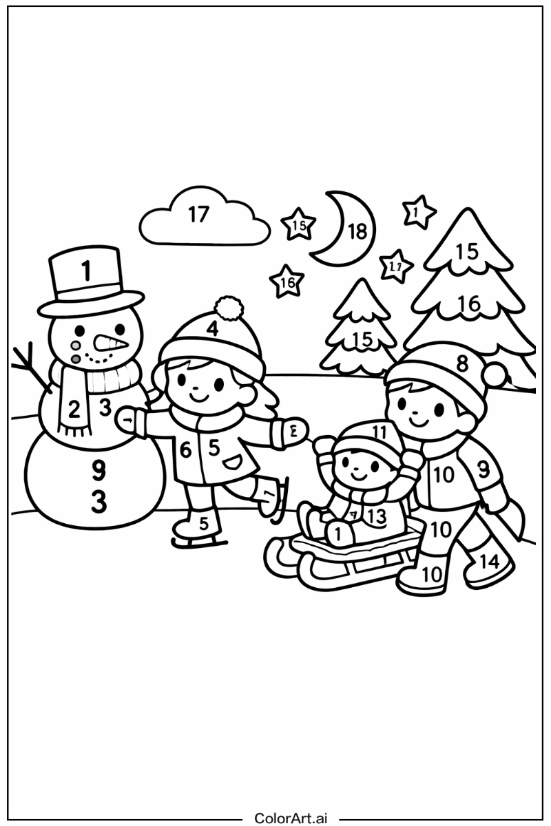 color by number christmas Playing Outside 1