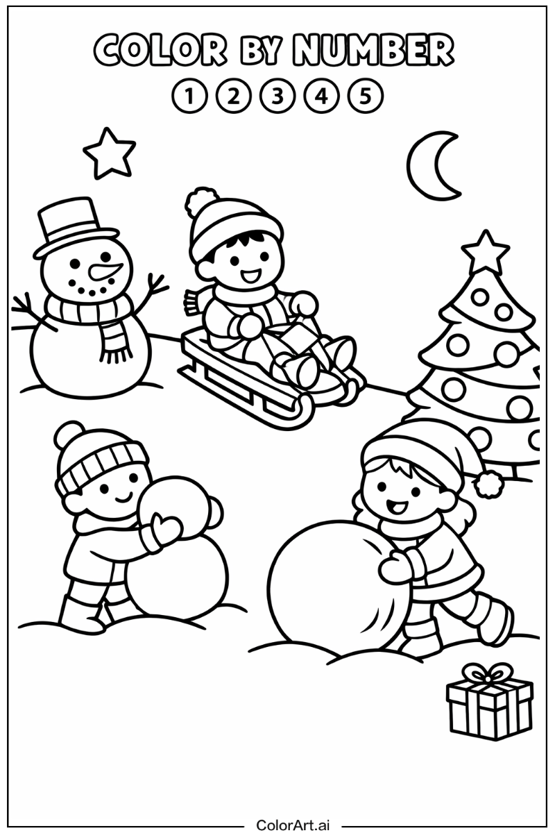 color by number christmas Playing Outside 4