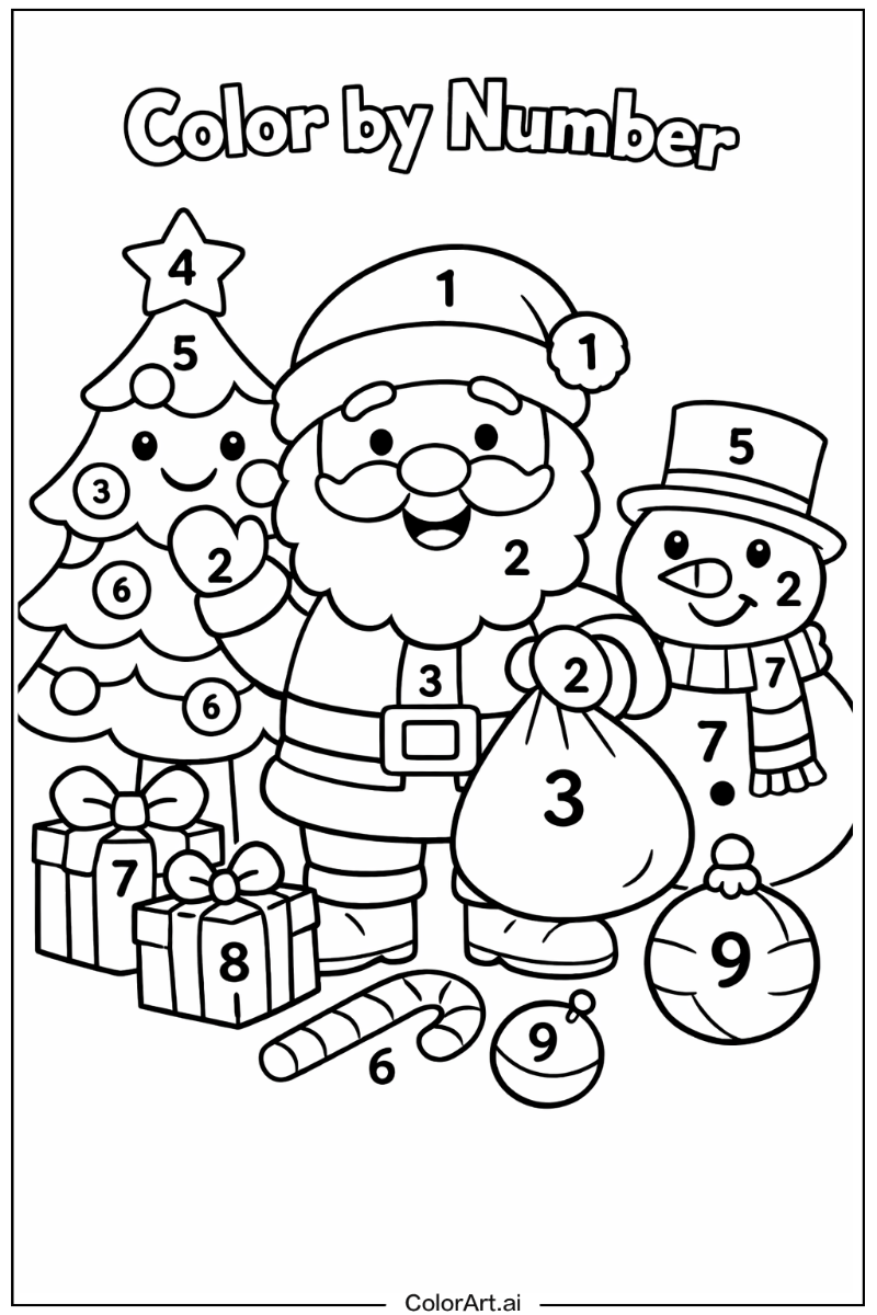 Smiling color by number christmas 4