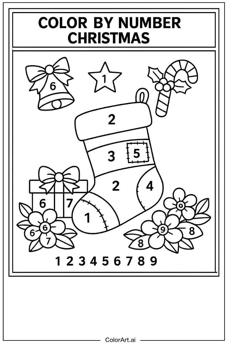 color by number christmas with Flowers 4