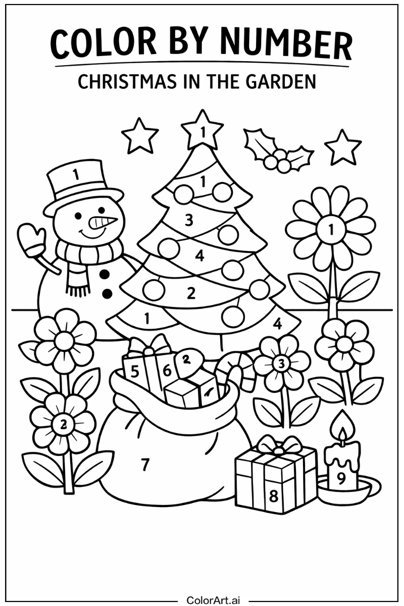 color by number christmas in a Garden 6