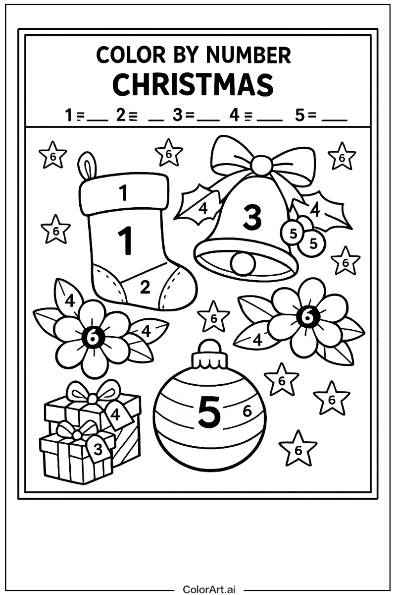 color by number christmas with Flowers 1