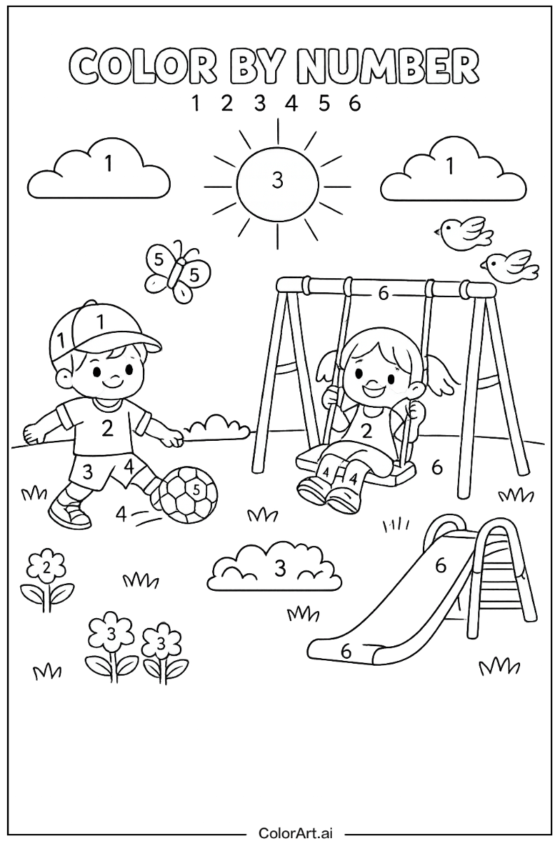 Color by number Playing Outside 3