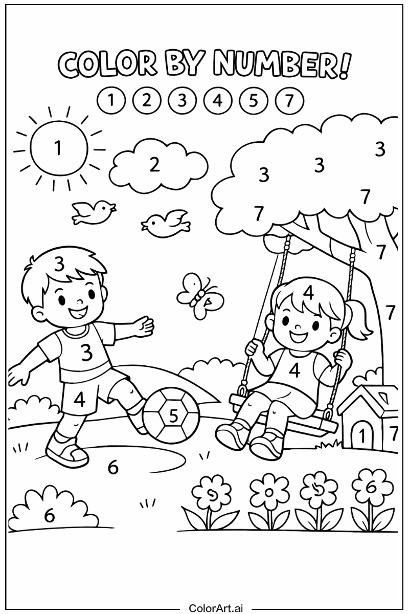 Color by number Playing Outside