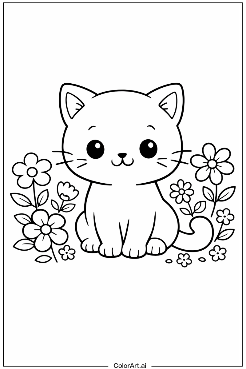 cute cat with Flowers 1