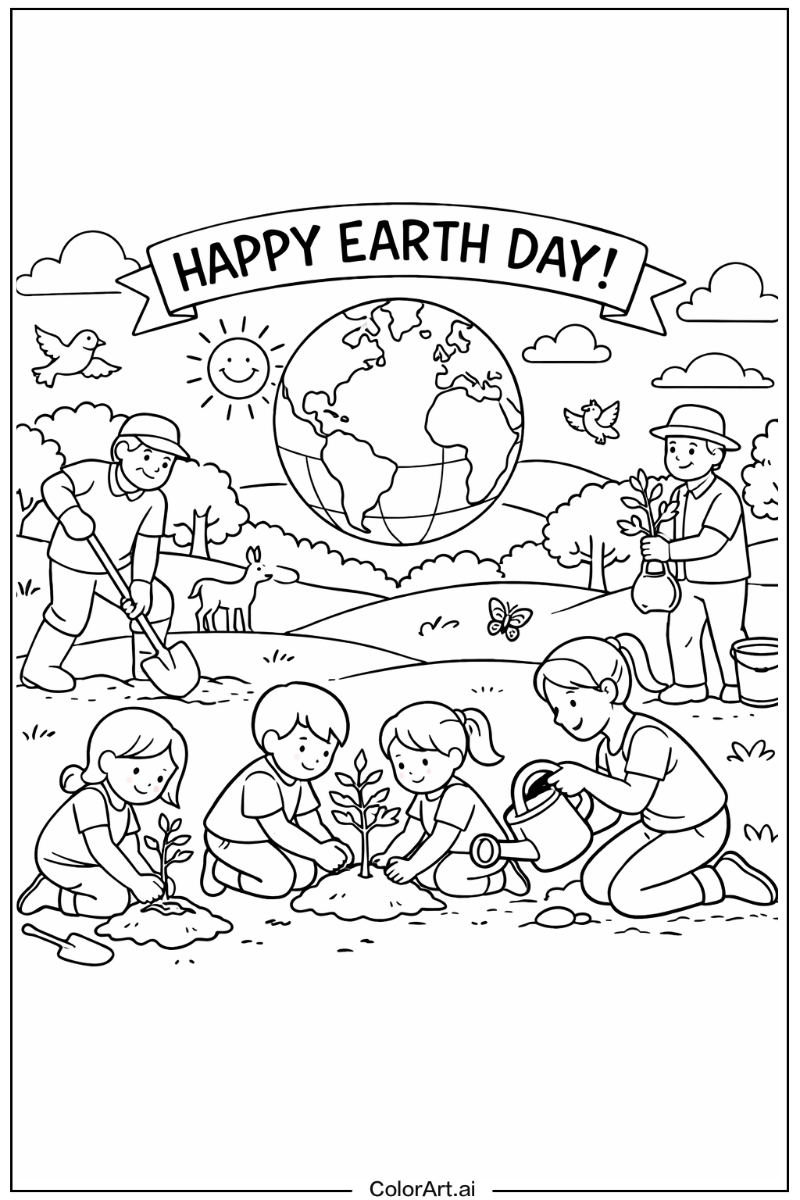 Earth day with Planting trees Theme