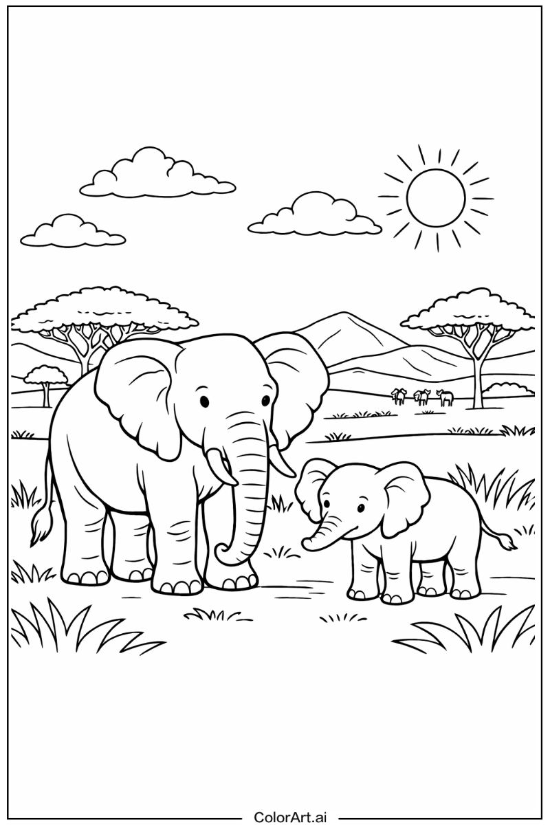 Elephant with Savanna Theme