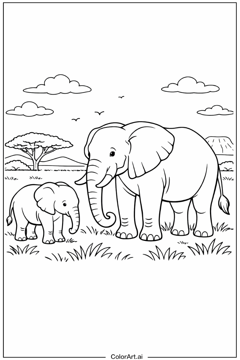 Grassland Elephant Scene