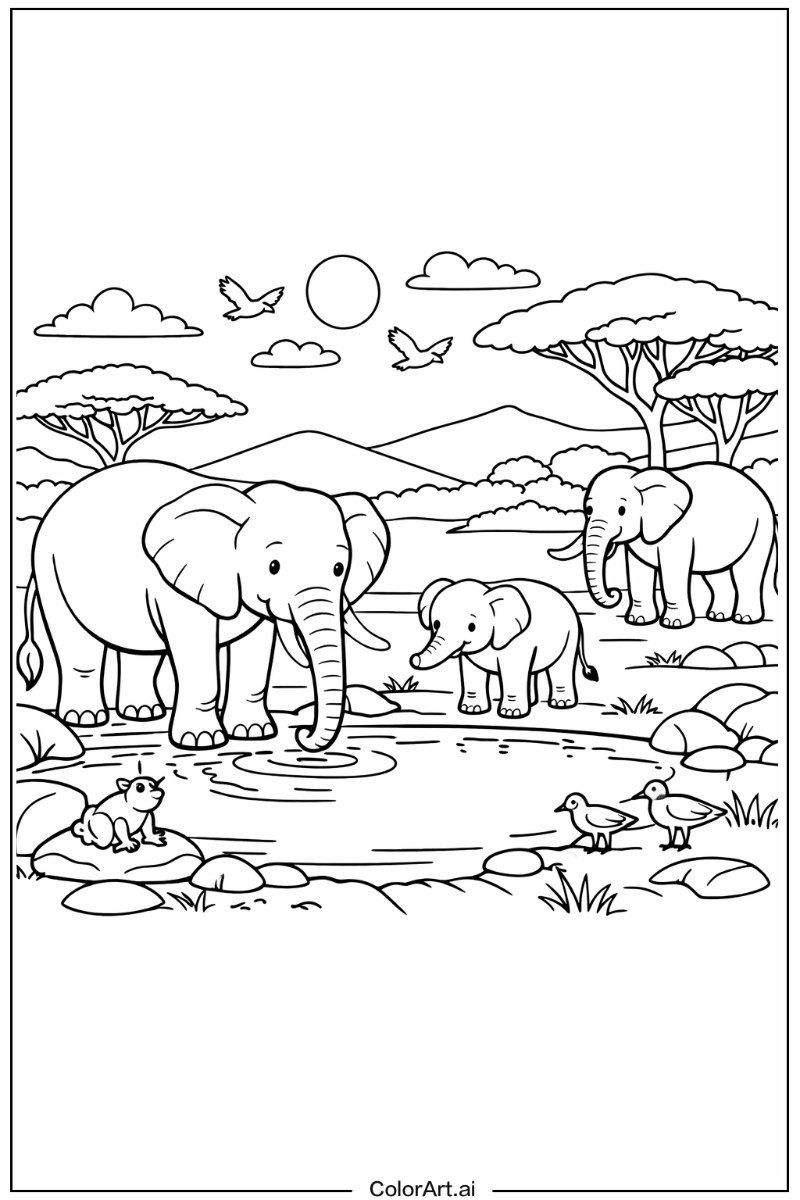 Elephant with Water hole Theme