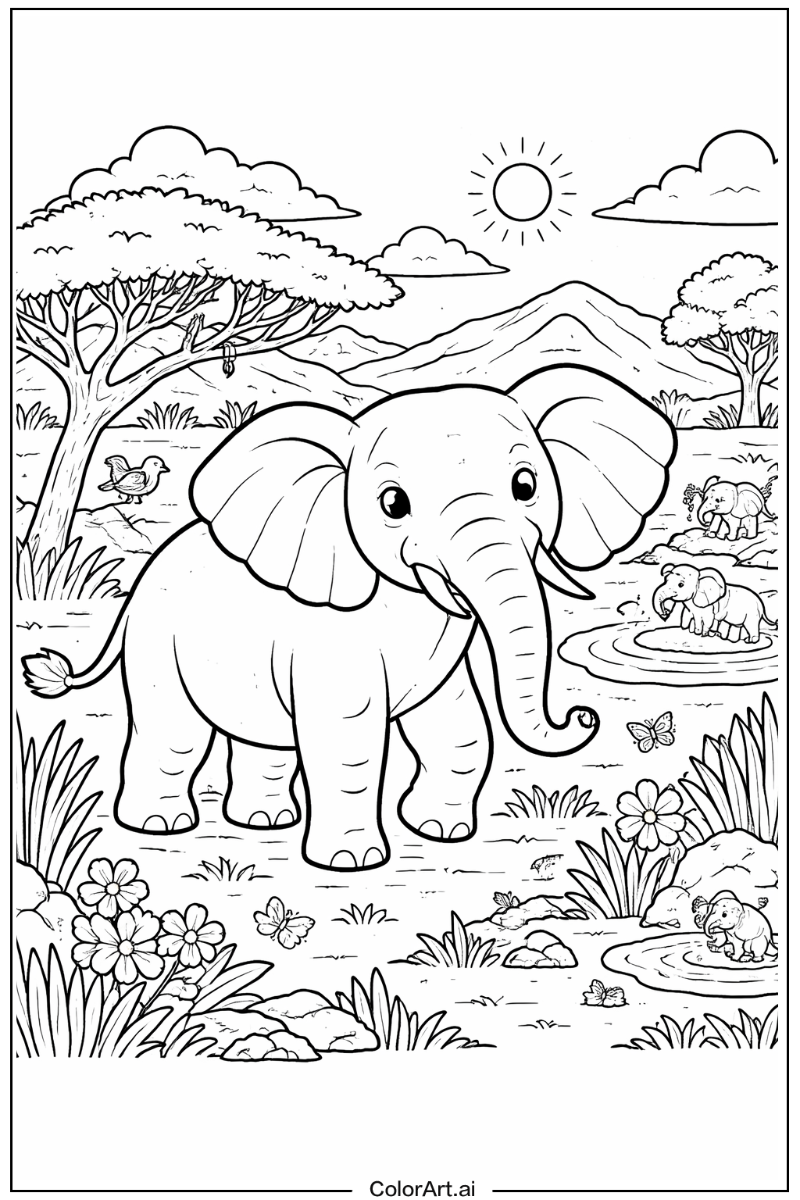 Elephant with Wildlife Theme
