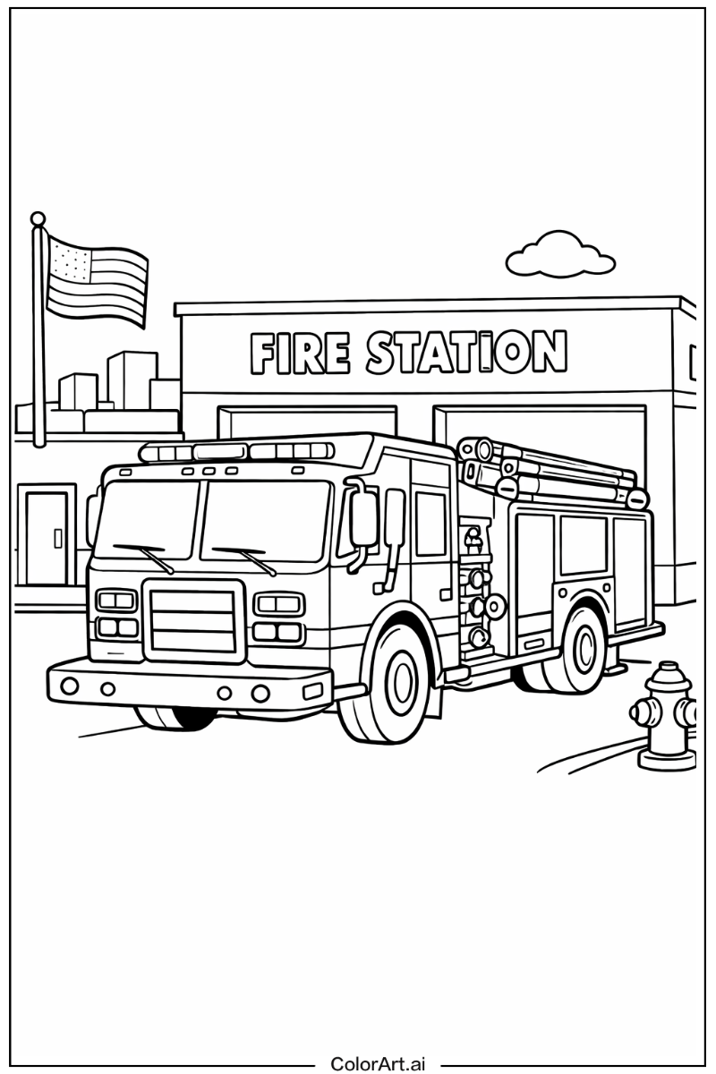 Parked at station Fire truck Scene