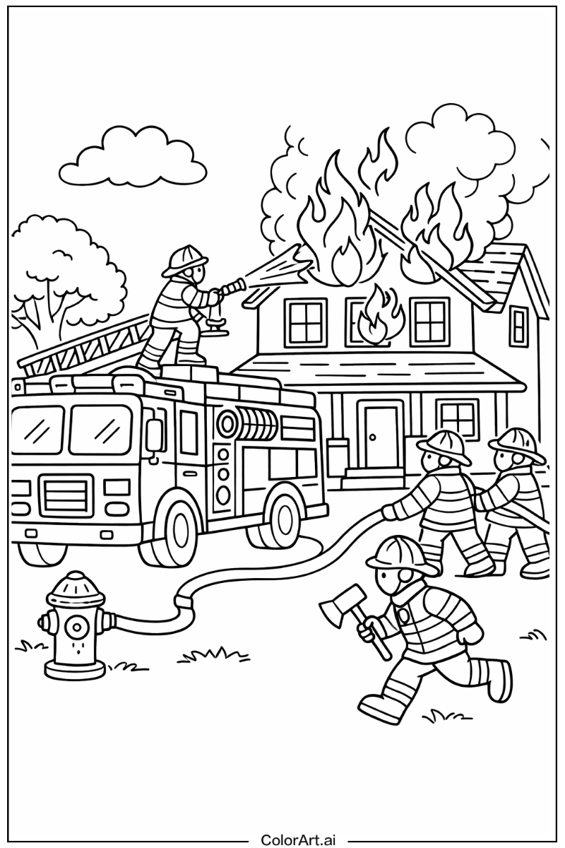 Fire truck with House fire Theme