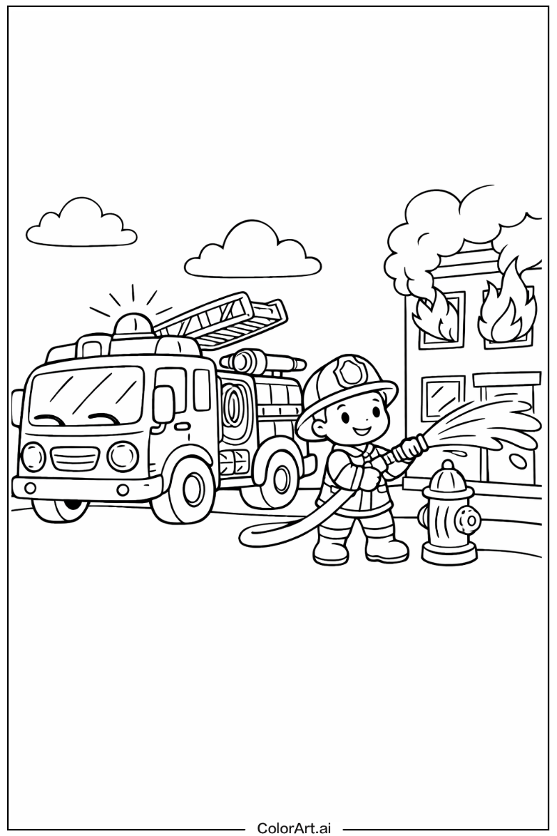 Cartoon fire truck Fire truck Scene