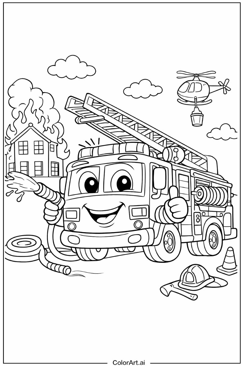 Anthropomorphic fire truck Fire truck Scene