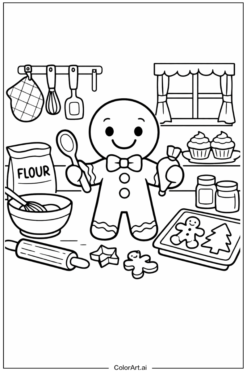 Gingerbread man with Gingerbread man kitchen scene Theme