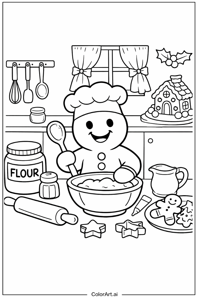 Gingerbread man with Gingerbread man kitchen scene Theme 2
