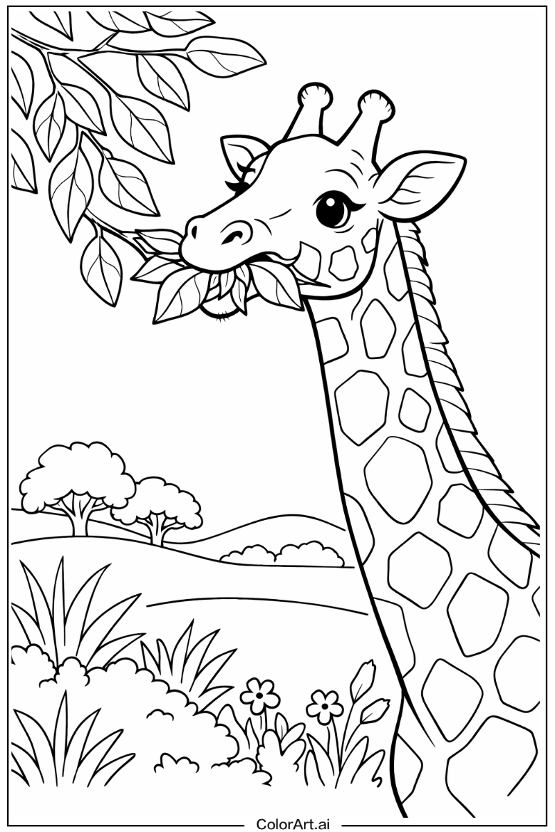 Eating leaves Giraffe Scene