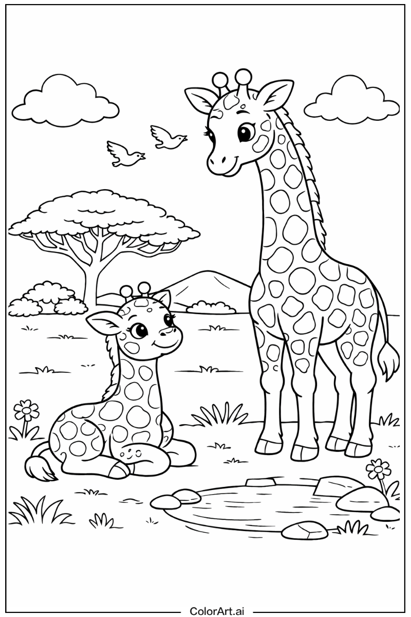 Giraffe with Baby giraffe Theme