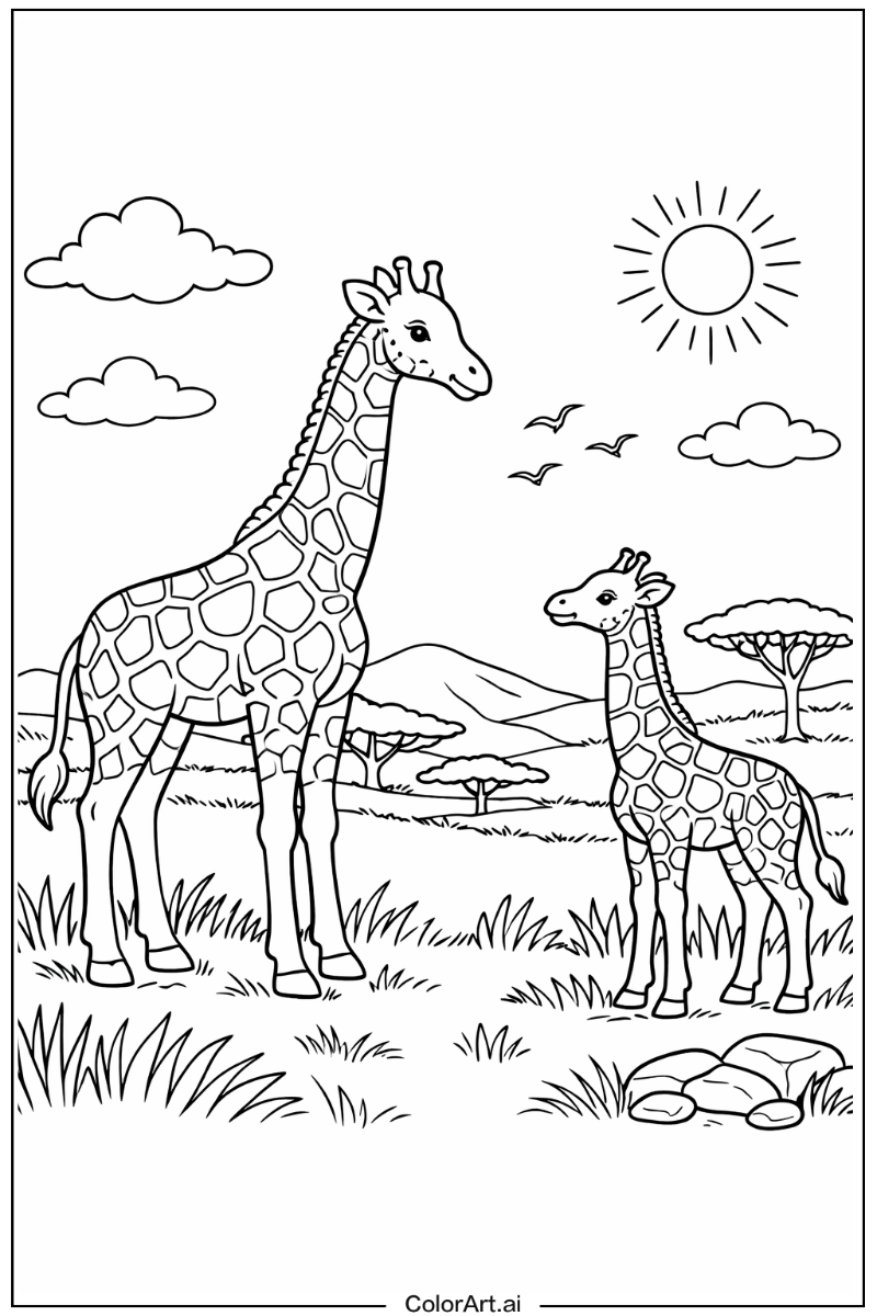 Grassland Giraffe Scene