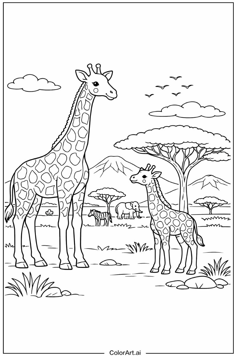 Giraffe with African plains Theme