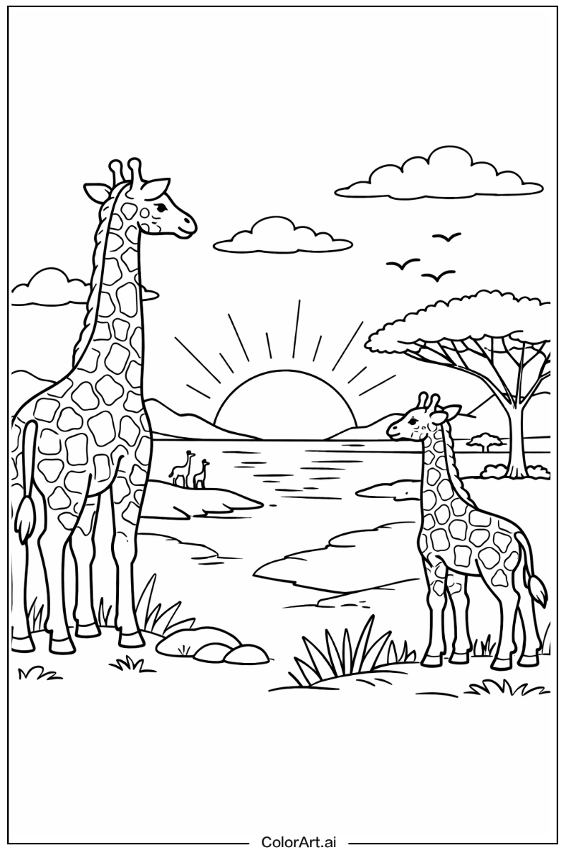 Giraffe with Sunset scene Theme