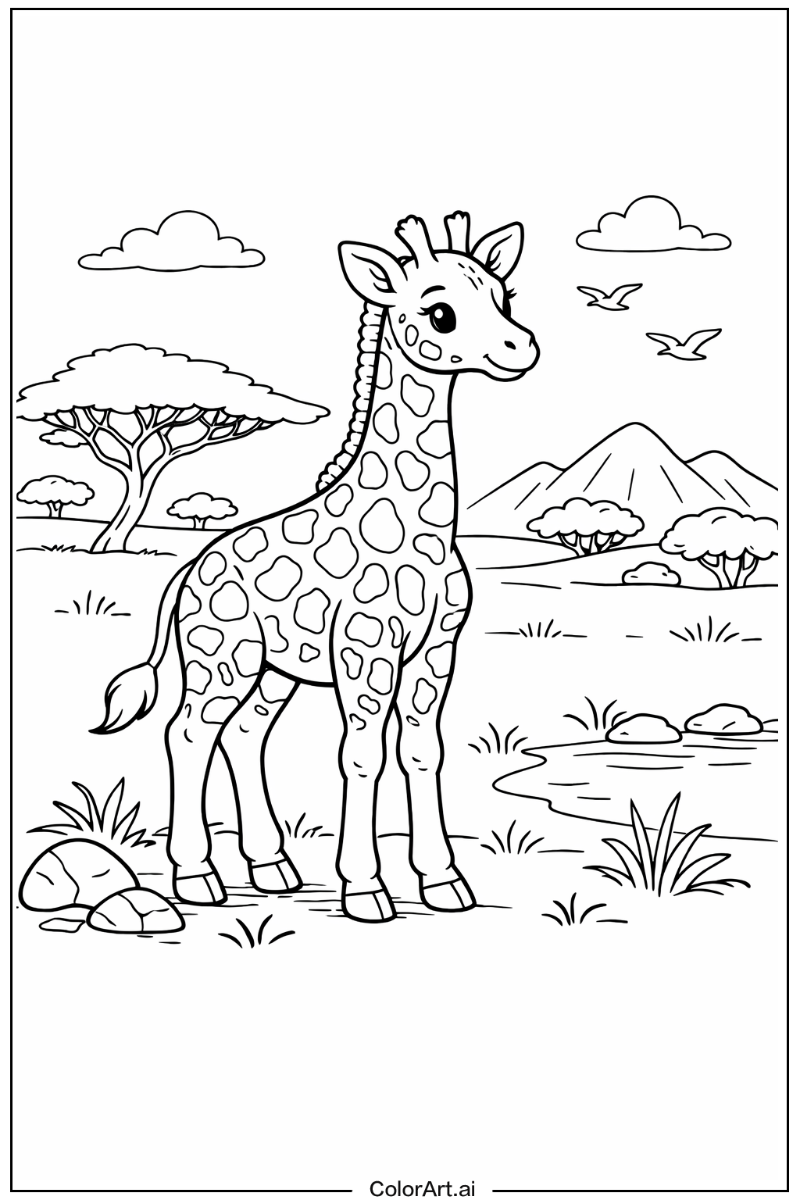Giraffe with Juvenile giraffe Theme